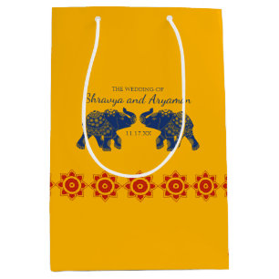 Sac Cadeau Moyen Eléphants à thème indiens en Mariage bleu royal
