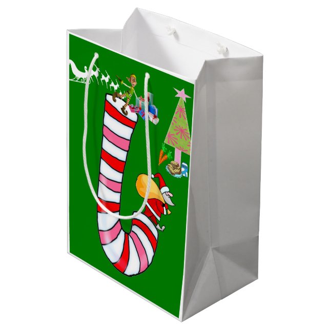 Sac Cadeau Moyen Elf Joyeux Cadeaux de Noël (Dos Angle)