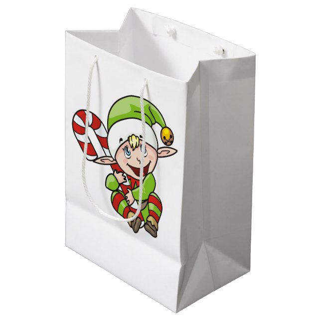 Sac Cadeau Moyen Elfe de Noël avec Sucre de canne Enfants (Devant Angle)