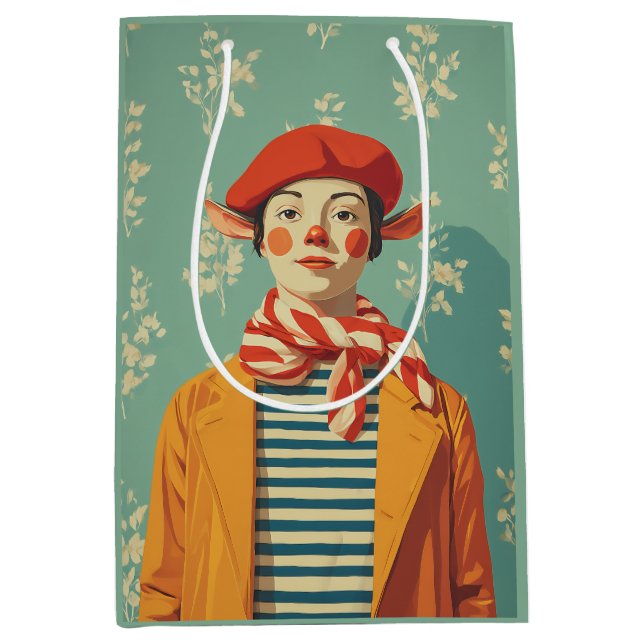 Sac Cadeau Moyen Elfe de Noël rétro Whimsical (Devant)