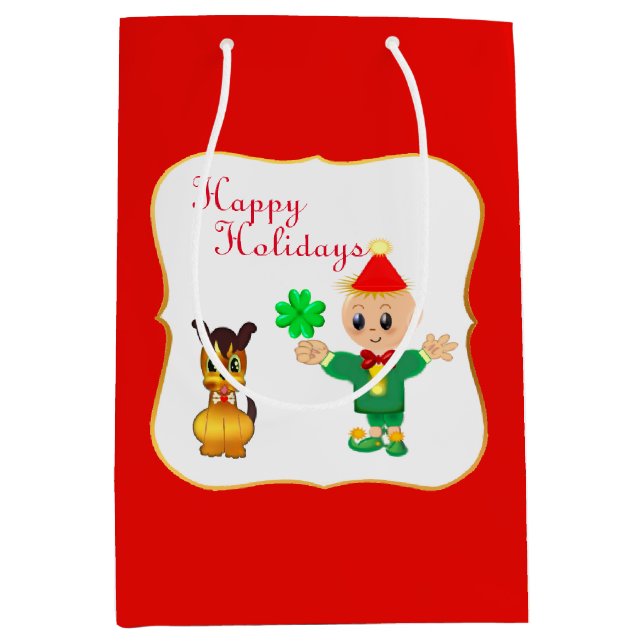 Sac Cadeau Moyen Elfe mignon et chiot (Devant)
