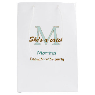 Sac Cadeau Moyen Elle est un parti de célibataire à monogramme bleu