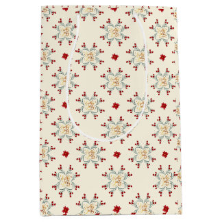 Sac Cadeau Moyen Emballage cadeau de Noël à motif floral étoilé vin
