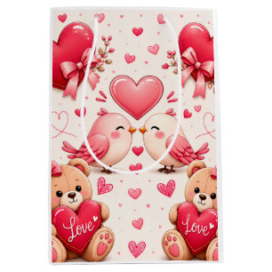 Sac Cadeau Moyen Emballage de nounours d'amour de la Saint-Valentin