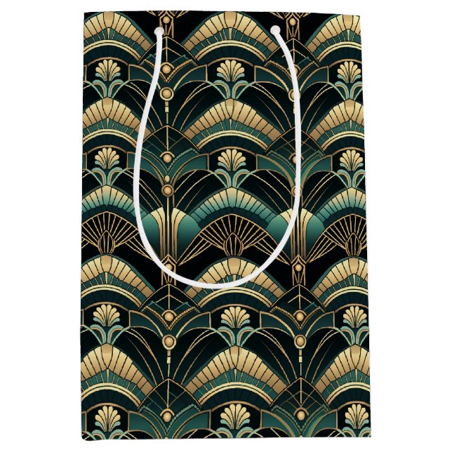 Sac Cadeau Moyen Emerald and Gold Art Deco Themed (Devant)