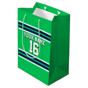 Sac Cadeau Moyen Emerald Green avec Navy White Stripes Team Jersey