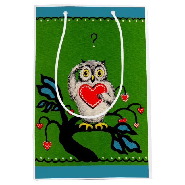 Sac Cadeau Moyen Empreinte de hibou de Saint-Valentin (Devant)