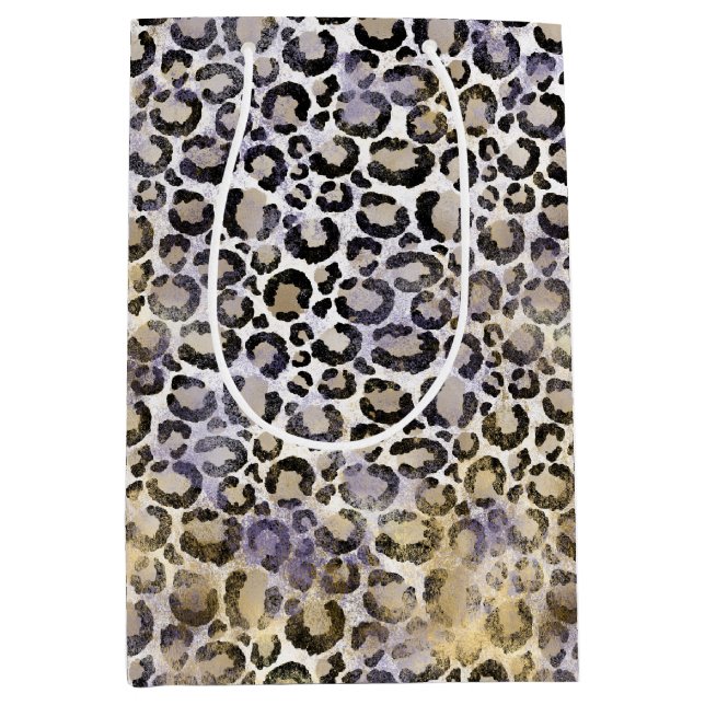 Sac Cadeau Moyen Empreinte de léopard d'or violet (Devant)