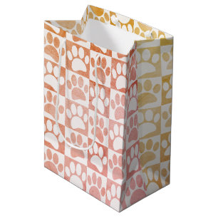 Sac Cadeau Moyen Empreinte de patte de chien en Motif Vintage Carré