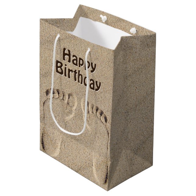 Sac Cadeau Moyen Empreintes Dans Le Sable Anniversaire (Devant Angle)