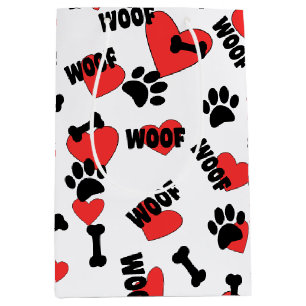 Sac Cadeau Moyen Empreintes de pattes Chien Os Coeur Et Bois Motif