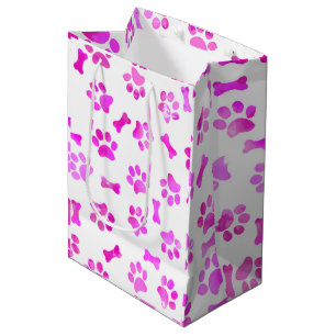 Sac Cadeau Moyen Empreintes de pattes d'aquarelle rose