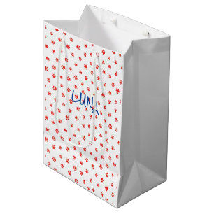 Sac Cadeau Moyen Empreintes de pattes NOM DU PET Rouge Blanc Bleu C