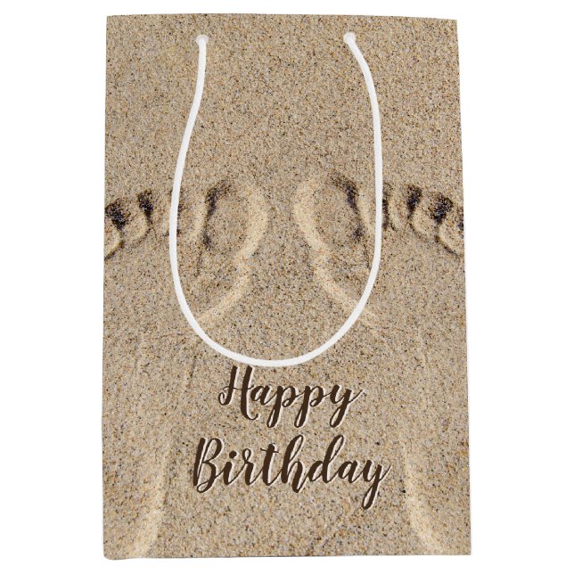 Sac Cadeau Moyen Empreintes Pieds Nus Anniversaire Dans Le Sable (Devant)