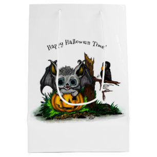 Sac Cadeau Moyen En attente d'Halloween, Bat mignonne et Corbeau