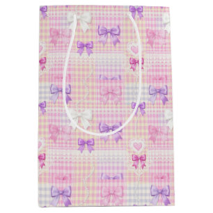 Sac Cadeau Moyen en vichy Coquette Bows Baby shower Girls Anniversa