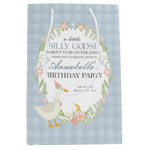Sac Cadeau Moyen En vichy Floral Goose Silly Bleu Fête Anniversaire
