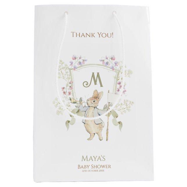 Sac Cadeau Moyen en vichy Peter le Baby shower de monographie lapin (Devant)