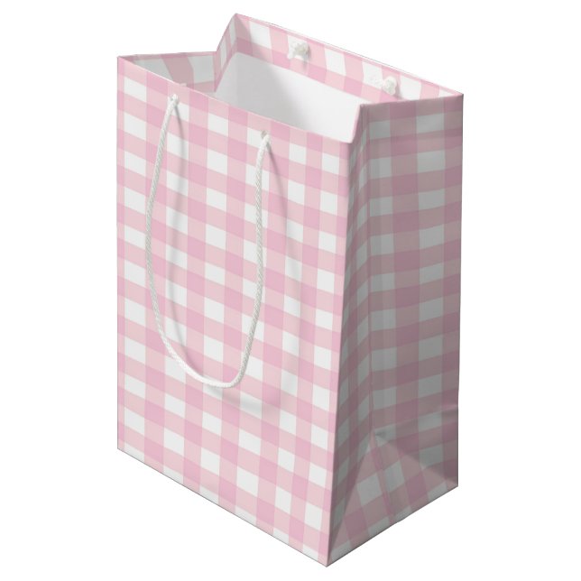 Sac Cadeau Moyen En vichy rose 1 (Devant Angle)
