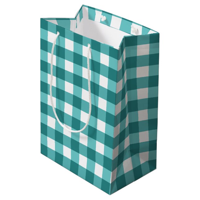 Sac Cadeau Moyen en vichy turquoise (Dos Angle)