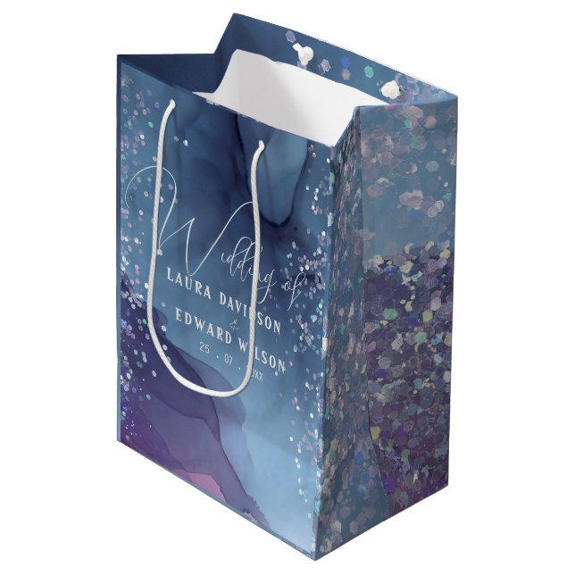 Sac Cadeau Moyen encre d'alcool bleu et violet avec mystique de par (Devant Angle)