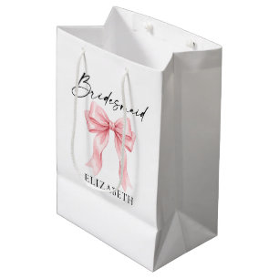 Sac Cadeau Moyen Encre de calligraphie moderne rose noeud demoisell
