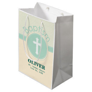 Sac Cadeau Moyen Enfant de Dieu Baptême, Vert Neutre de Genre