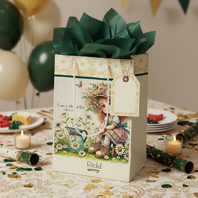 Sac Cadeau Moyen Enfant de Dieu personnalisé fille de marguerite (Créateur téléchargé)