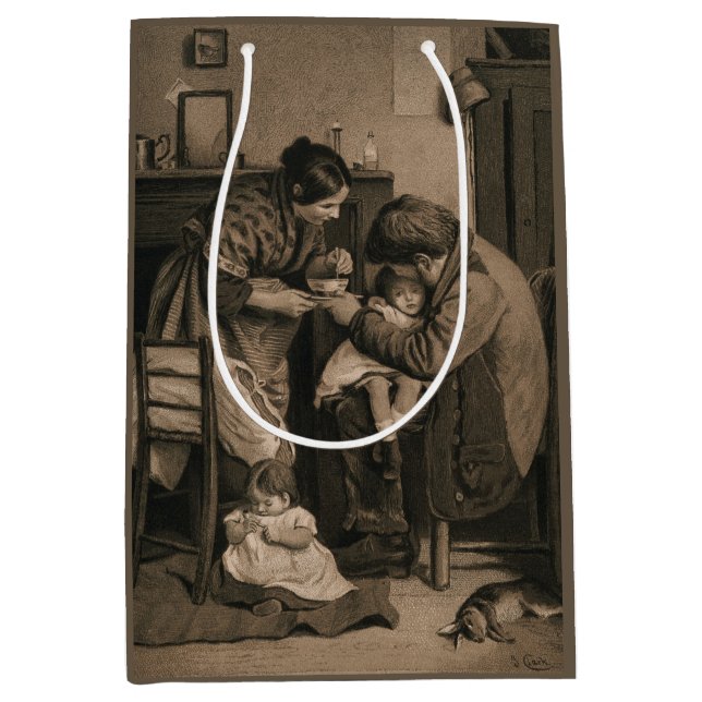 Sac Cadeau Moyen Enfant malade soutenu par son père et sa mère (Devant)