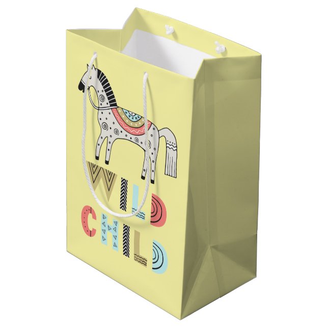 Sac Cadeau Moyen Enfant sauvage Cheval Scandinave Pastel Jaune (Dos Angle)