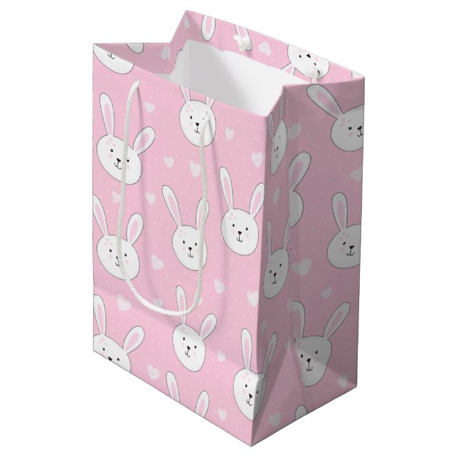 Sac Cadeau Moyen Enfants adorable lapin lapin Pâques Coeurs roses (Devant Angle)