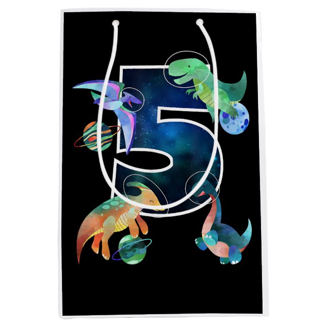 Sac Cadeau Moyen Enfants Astronaut Espace Dinosaures 5e anniversair (Devant)