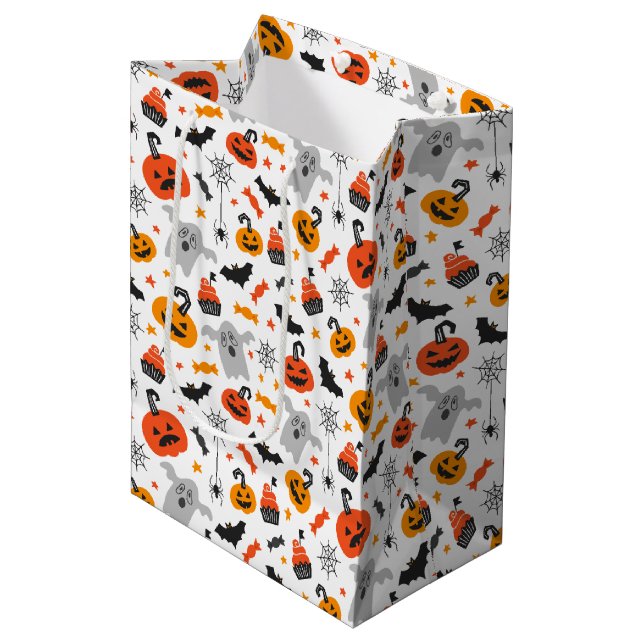 Sac Cadeau Moyen Enfants Halloween fête Fantômes Araignées Bonbons  (Devant Angle)