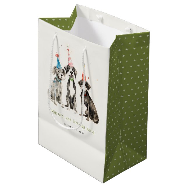Sac Cadeau Moyen Enfants mignons Aquarelle Chien mou Fête d'anniver (Devant Angle)