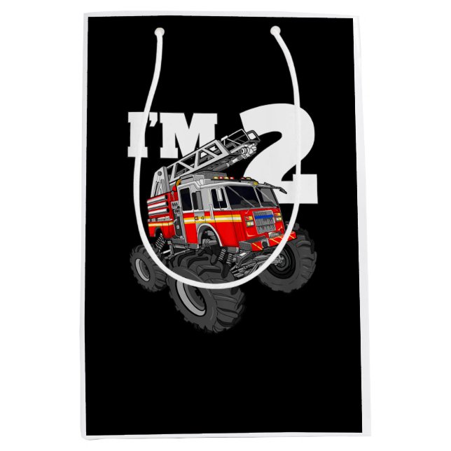 Sac Cadeau Moyen Enfants Monster Fire Truck 2e Birthday Boy 2 Toddl (Devant)