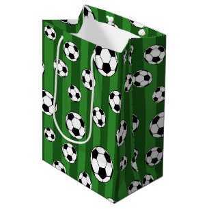 Sac Cadeau Moyen Enfants Motif de balle de football sur les rayures