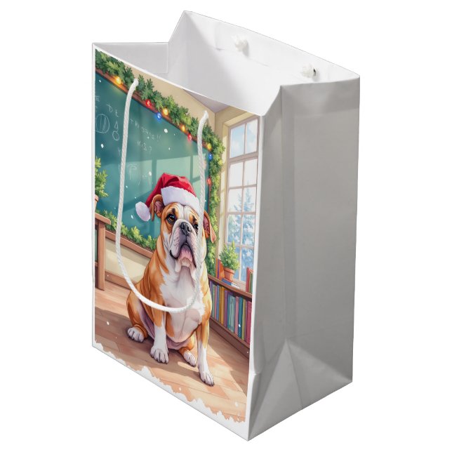 Sac Cadeau Moyen English Bulldog Teacher Classroom Santa Hat (Devant Angle)