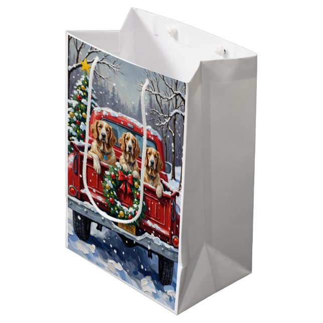 Sac Cadeau Moyen English Setter Christmas Red Truck Holiday (Devant Angle)