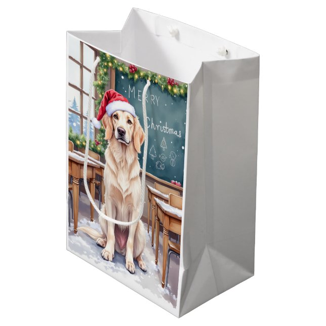 Sac Cadeau Moyen English Setter Cozy Classroom Teacher Santa (Devant Angle)