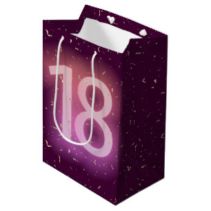 Sac Cadeau Moyen Enseigne au néon pour 18 ans avec confettis dorés