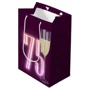 Sac Cadeau Moyen Enseigne au néon pour 75e anniversaire avec vin