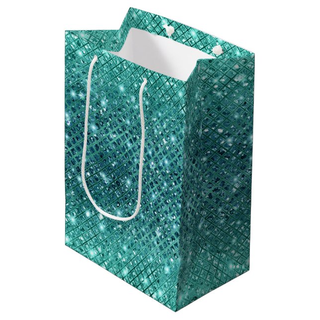Sac Cadeau Moyen Éperche verte Turquoise Aqua (Devant Angle)