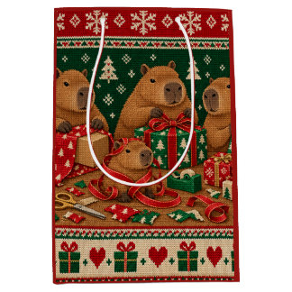 Sac Cadeau Moyen Équipage de capybaras pull de Noël laid