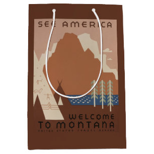 Sac Cadeau Moyen État du Montana : tribus indiennes, montagnes, pra