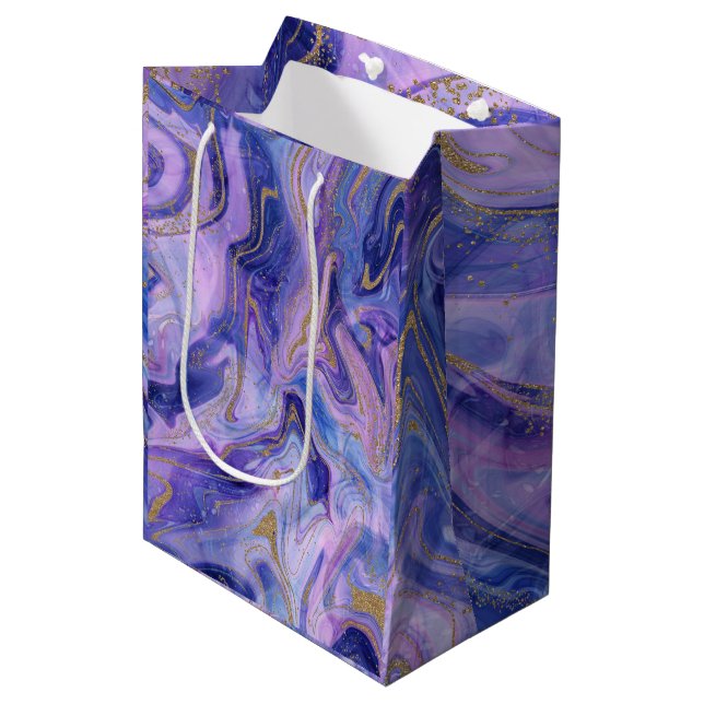 Sac Cadeau Moyen Ethereal Cotton Candy Marble Aquarelle Imaginaire (Devant Angle)