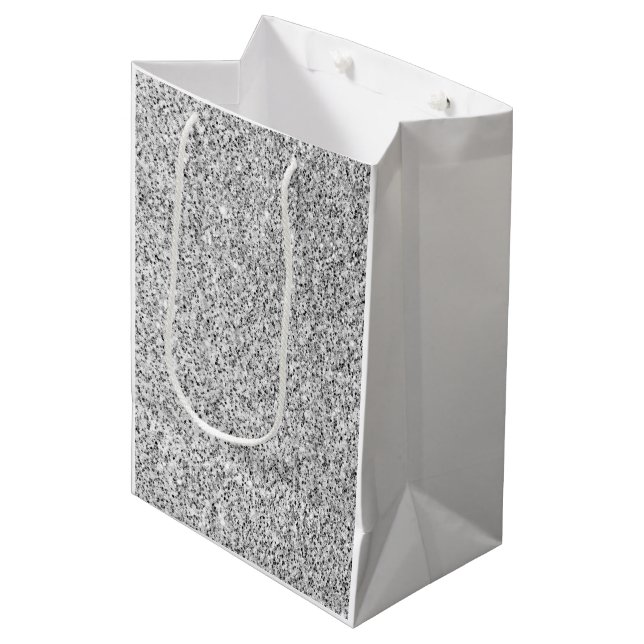 Sac Cadeau Moyen Étincelle de parties scintillant gris argenté (Devant Angle)