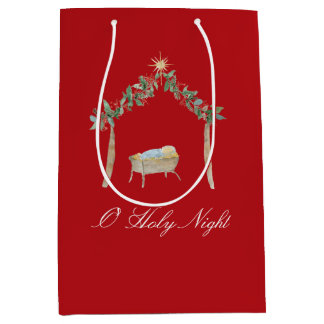 Sac Cadeau Moyen Étiquette de cadeau de Nativité à l'aquarelle
