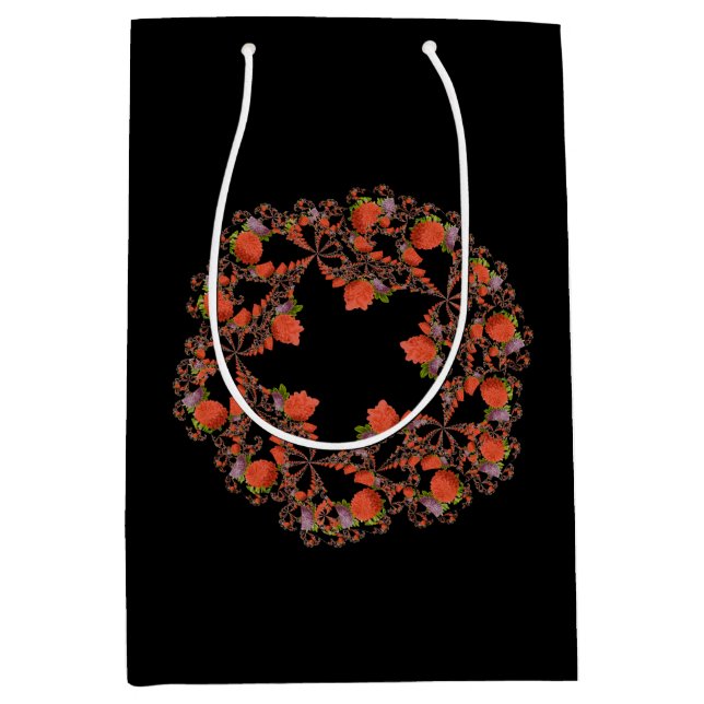 Sac Cadeau Moyen étoile fleur fractale rouge noir pourpre (Devant)