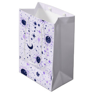 Sac Cadeau Moyen Étoiles célestes noires et violettes
