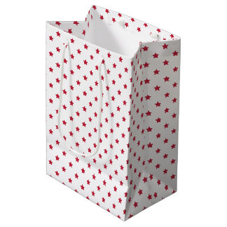 Sac Cadeau Moyen Étoiles Classiques Cerise Rouge - Blanc